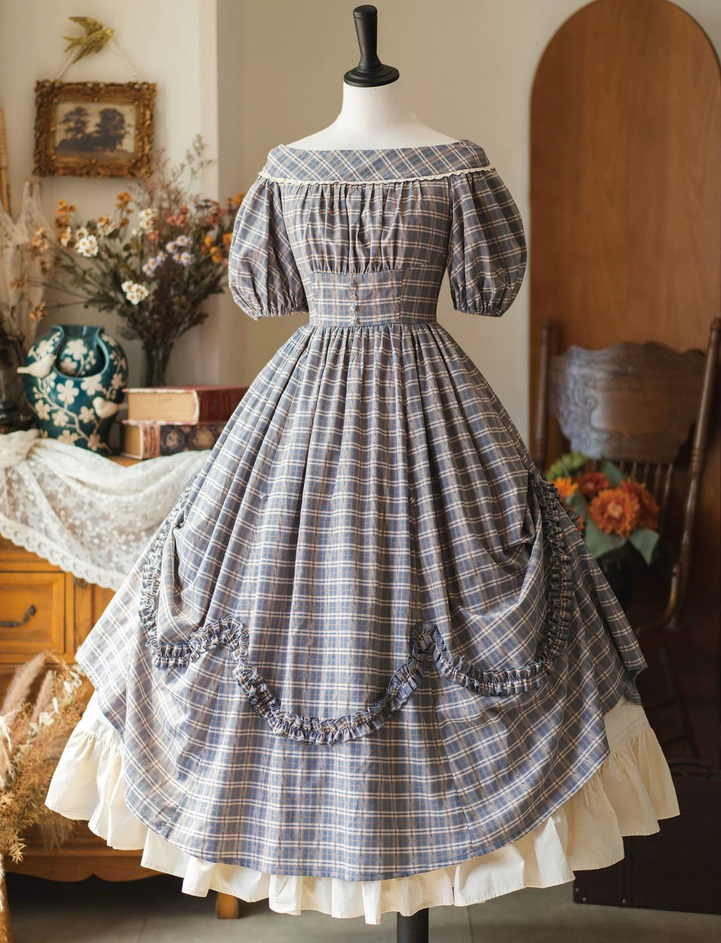 Forest Picnic チェックのワンピース