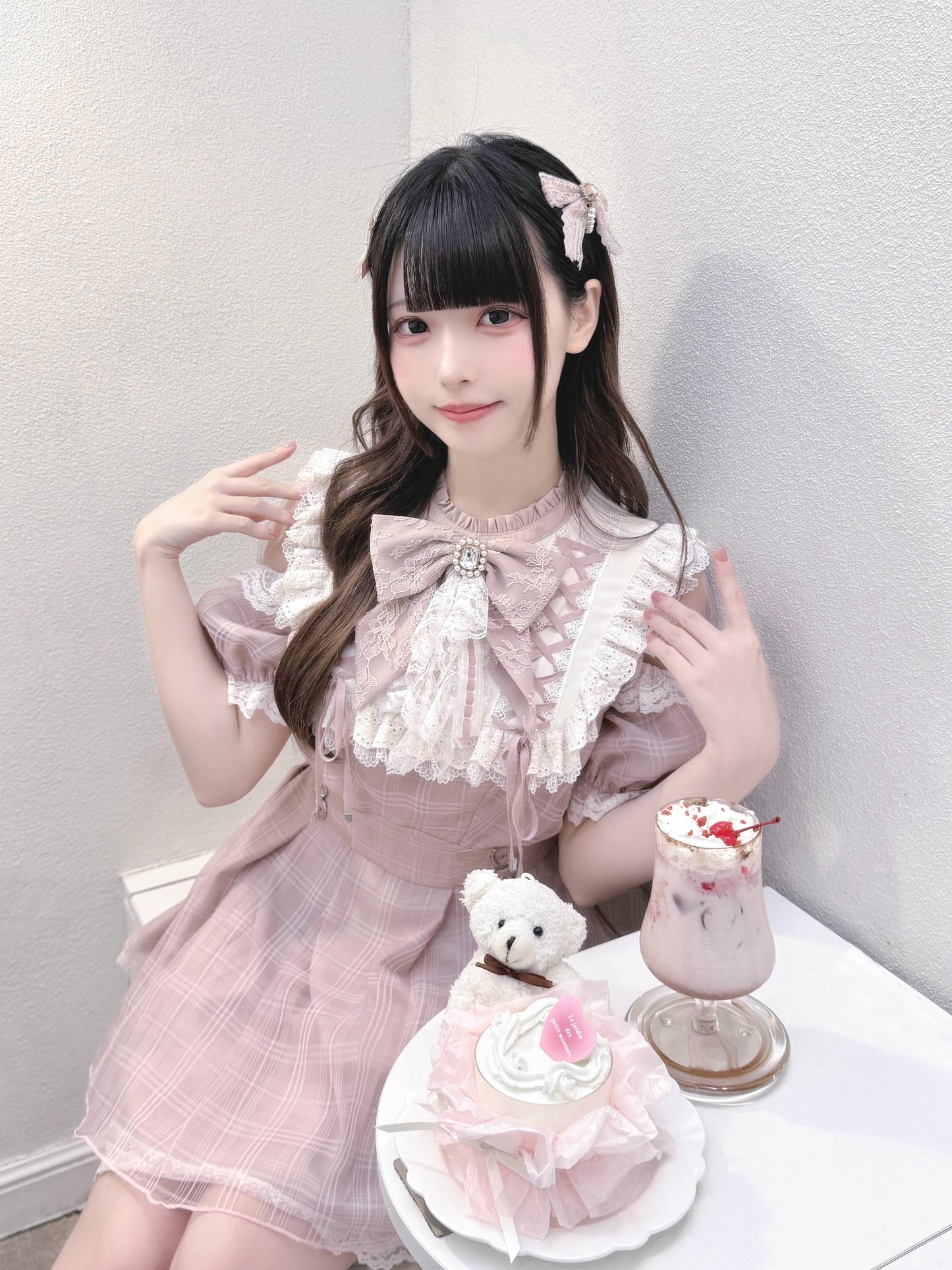 Angel Heartbeat Pink フリルチェックミニ丈ワンピース