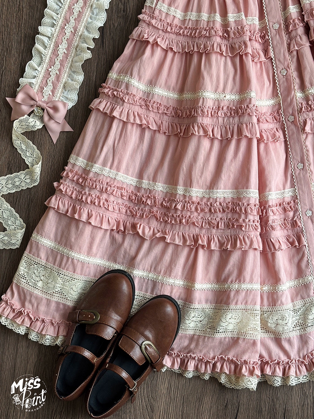 【予約販売】猫の薔薇お茶会 前開きフリルスカート 無地タイプ