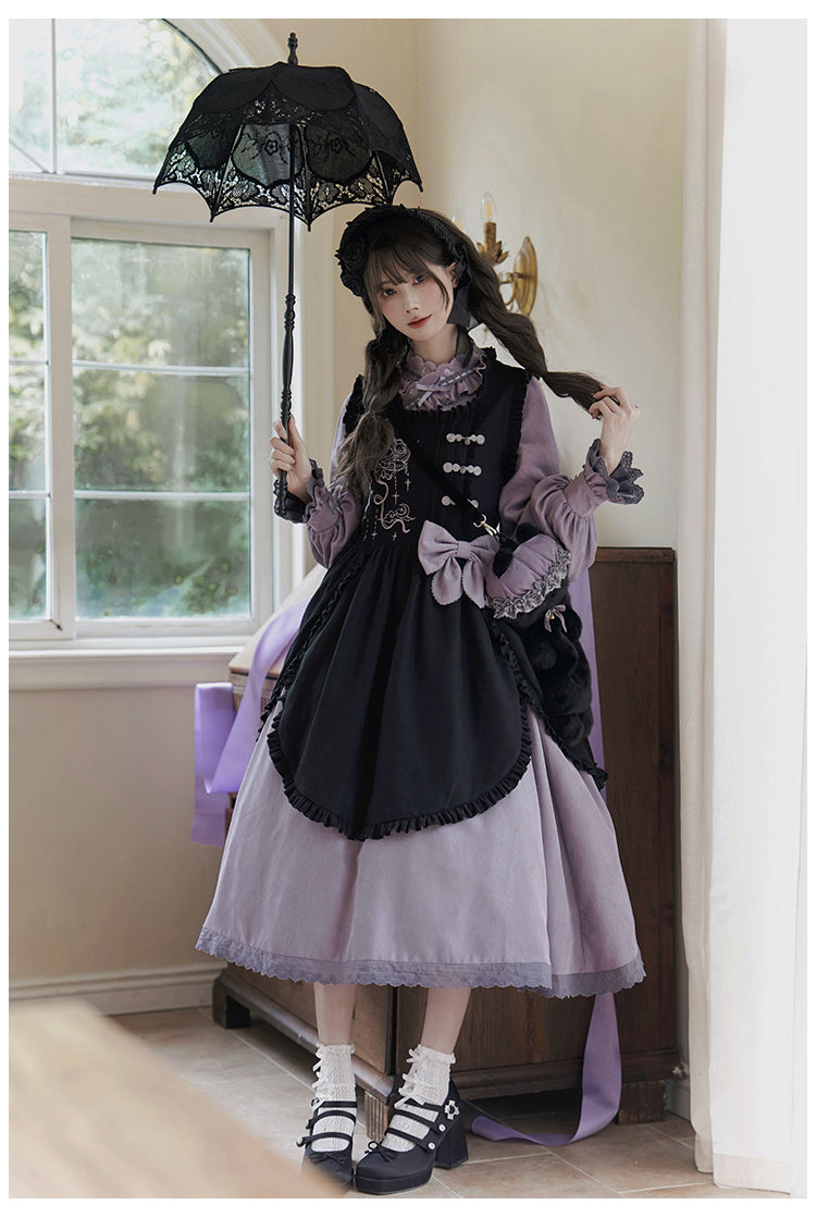 Sweet Moon Lily of the Valley Embroidery Long Sleeve Dress