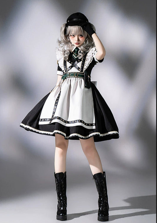 【受注予約5/22まで】少女兵器 エプロン付きワンピースセット・ブラック