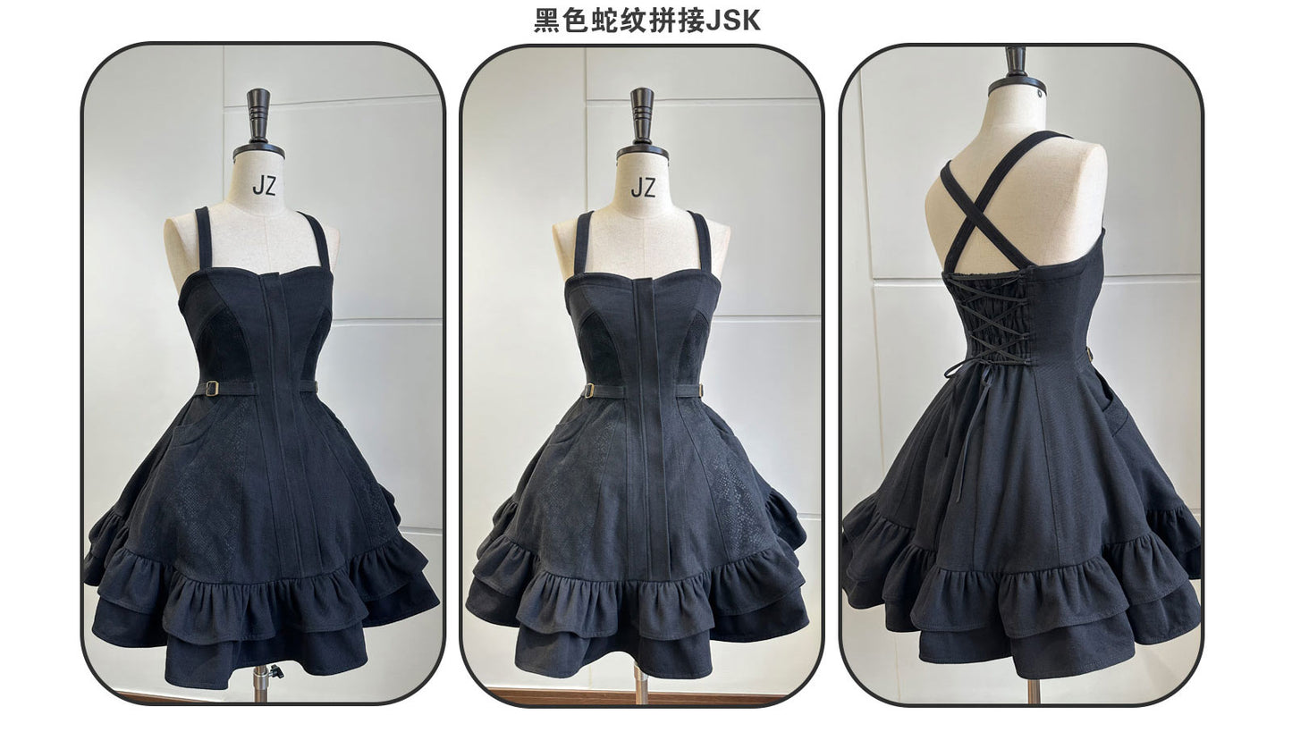 【受注予約3/10まで】Rose Heart ブラックフリルジャンパースカート