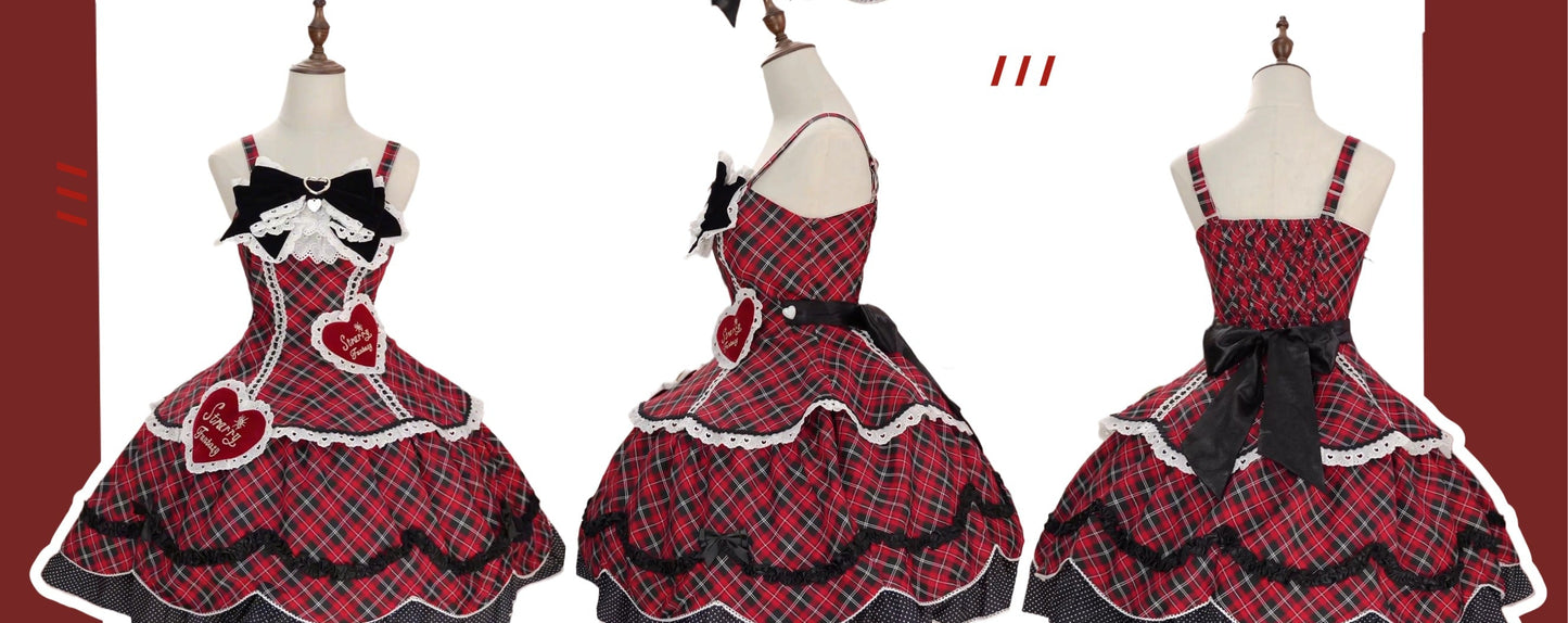 【受注予約11/13まで】Velvet Sweetie Heart チェックのジャンパースカート・レッド