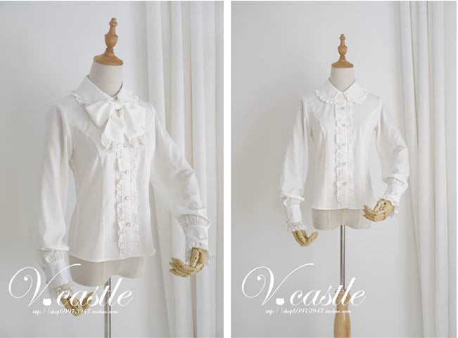 Blouse with large collar and ribbon tie