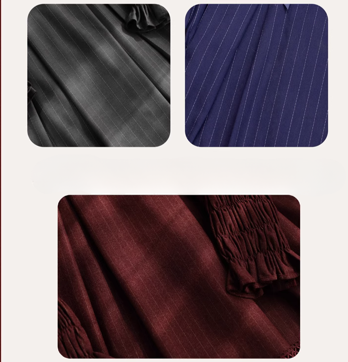 大きな付け襟付きのピンストライプワンピース