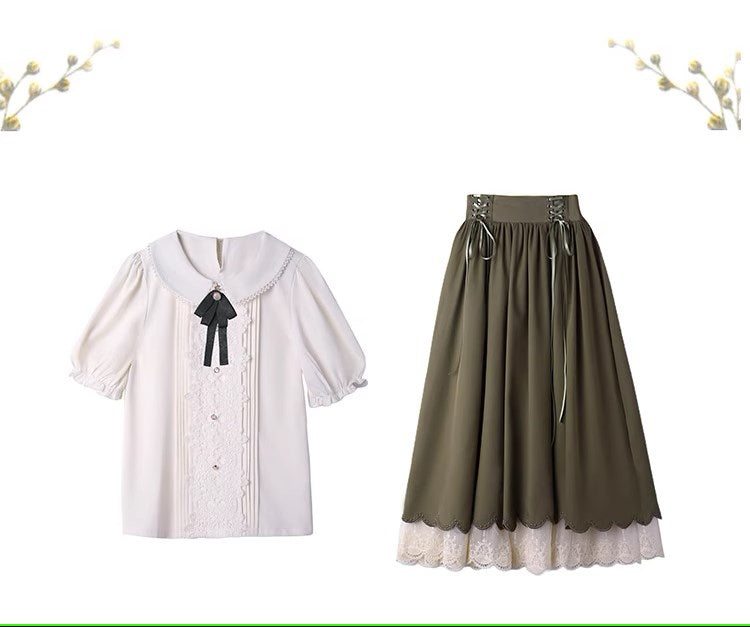 夏のお嬢様風レトロクラシカルセットアップ 全7色