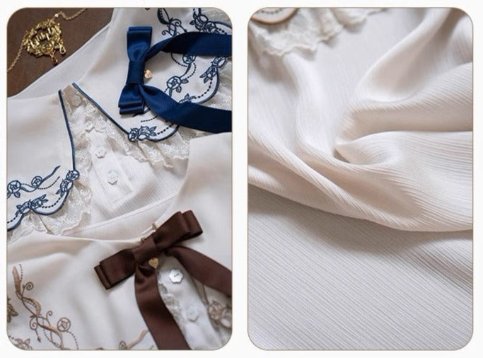 Opera Theater Embroidered Short Sleeve Blouse