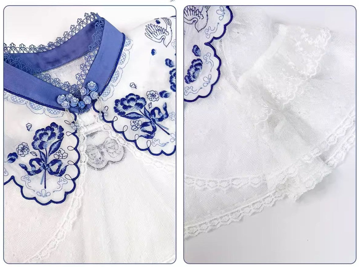 Kingfishers Take Flowers China Style Lace Shawl