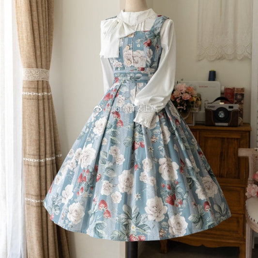 薔薇と木苺のクラシカルジャンパースカート リボンのヘアアクセ付