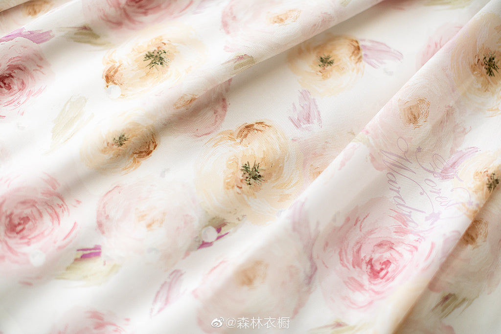 Rose watercolor French sleeve jumper skirt with ribbon hair accessory