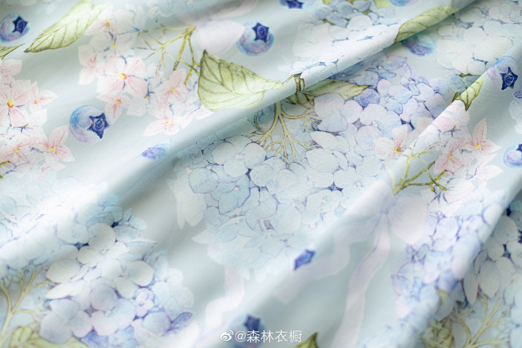 紫陽花とブルーベリーのフレンチスリーブジャンパースカート リボンのヘアアクセ付