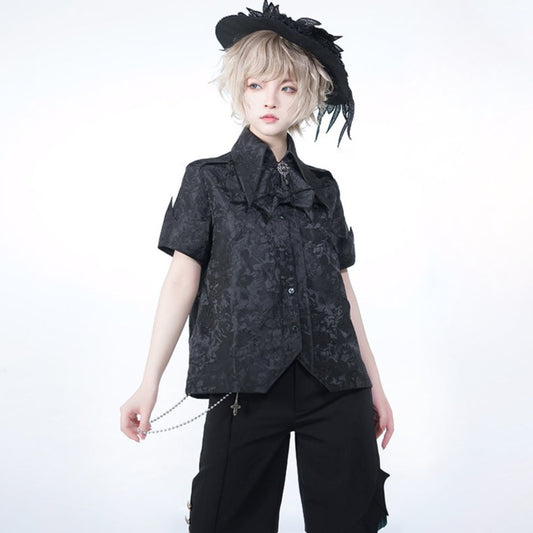 Ukou Mikage Ouji Black Jacquard Short Sleeve Blouse