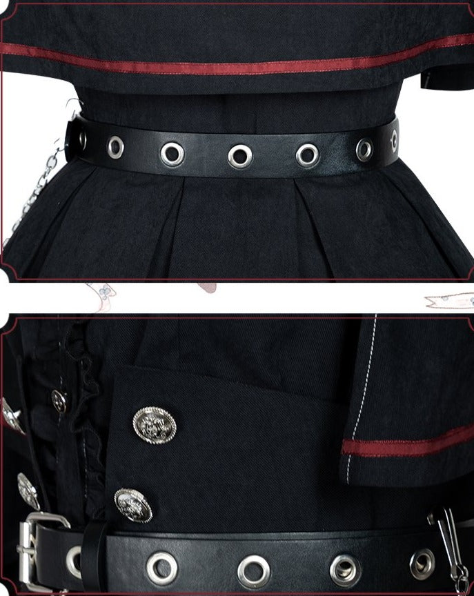 【予約販売】ミリタリーロリィタ黒×赤フリルタイ スカートセットアップ