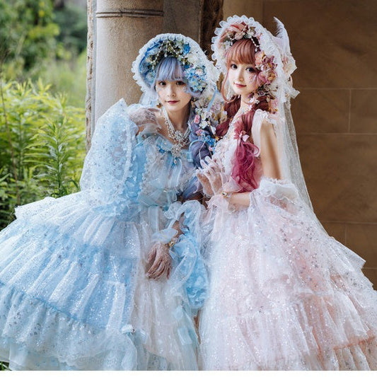 Rococo Gorgeous ruffled court dress and bonnet