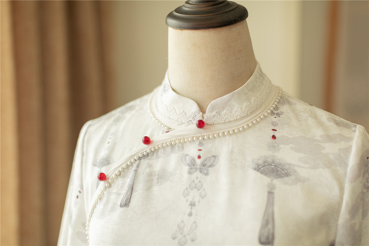 Butterfly Fan Painting Hana Lori Elegant China Dress Slim Fit ver