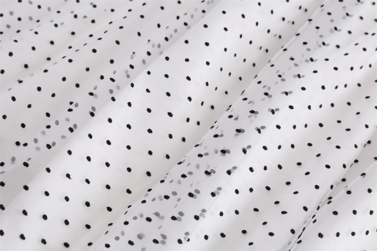 Monotone heart neck dress with polka dots