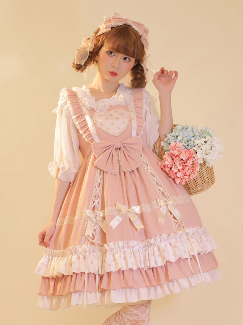 Retro Color Dot Frill Sweet Lolita Jumper Skirt