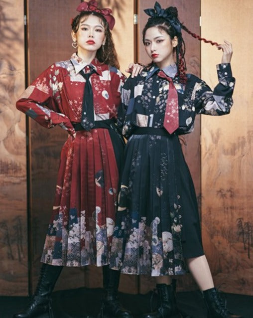 月下の花和風プリントブラウス 和ロリ