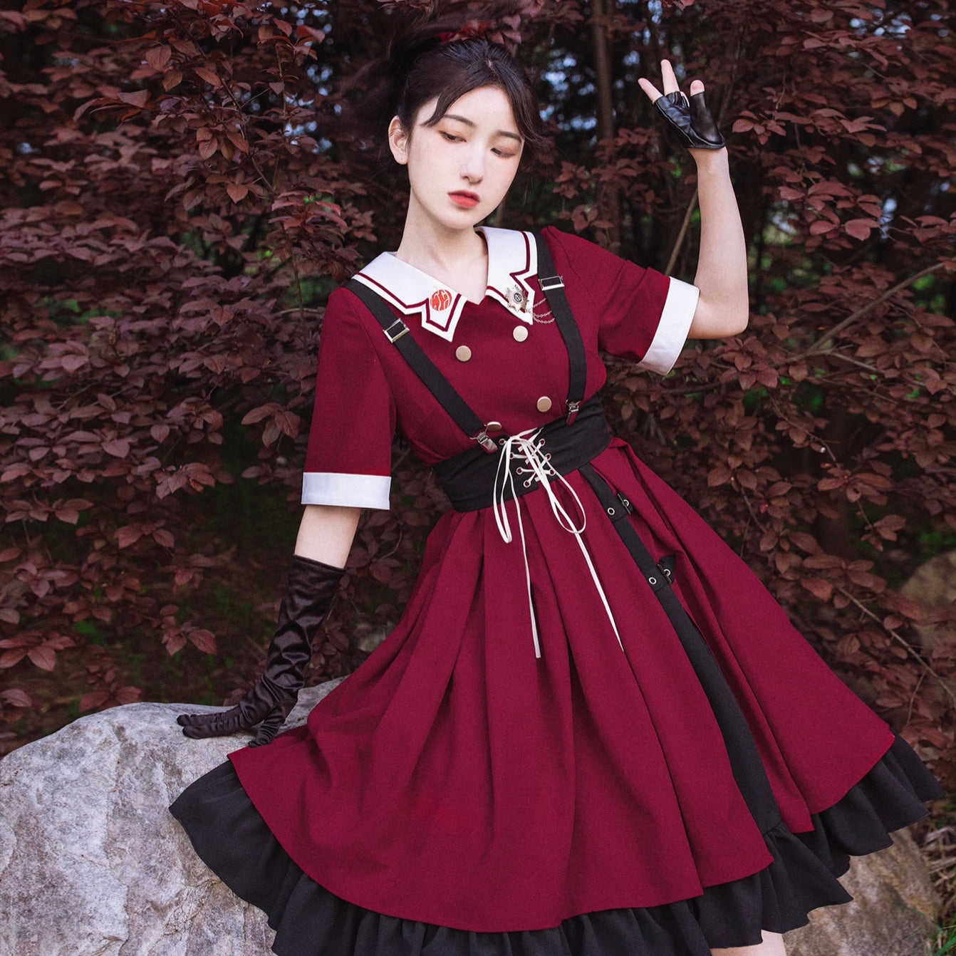 Wine Red Balloon Military Lolita Dress – ロリータファッション通販