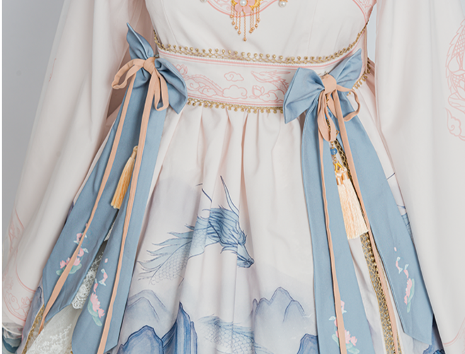 Lotus and Dragon Hana loli long sleeve dress with attached collar