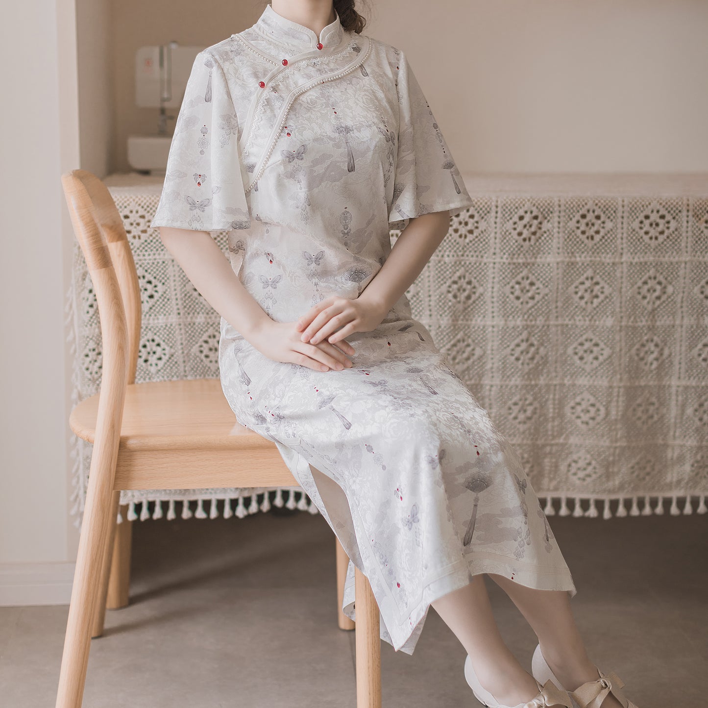 Butterfly Fan Painting Hana Lori Elegant Chinese Dress Loose Fit Ver.