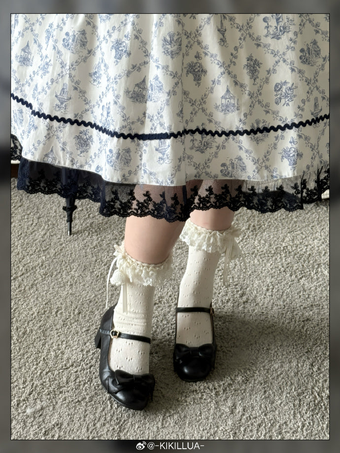 【受注予約7/16まで】花影の午後 くすみカラーの小花プリント切替ワンピース