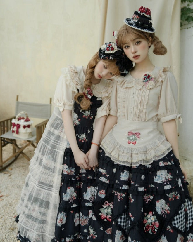 Strawberry Bouquet Ruffled round-collar short-sleeve blouse