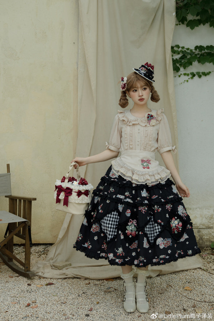 Strawberry Bouquet Ruffled round-collar short-sleeve blouse