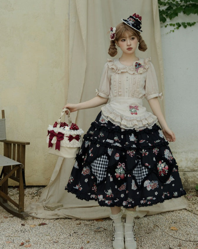 Strawberry Bouquet Button Front Skirt