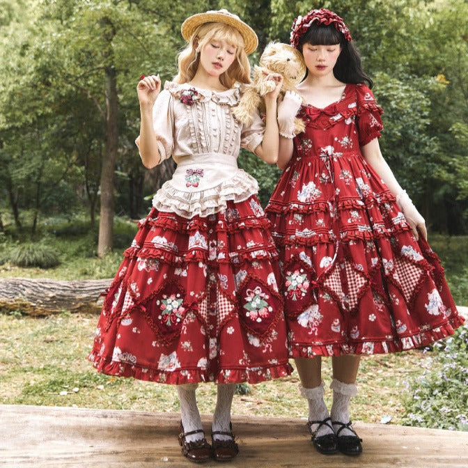 Strawberry Bouquet Button Front Skirt
