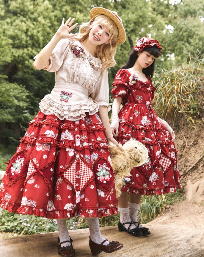Strawberry Bouquet Button Front Skirt