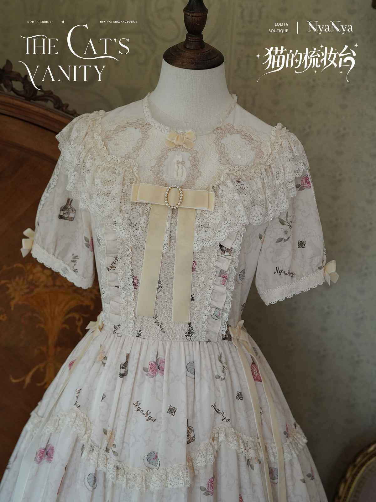 【受注予約7/7まで】The Cat's Vanity 猫柄ラウンドネックワンピース