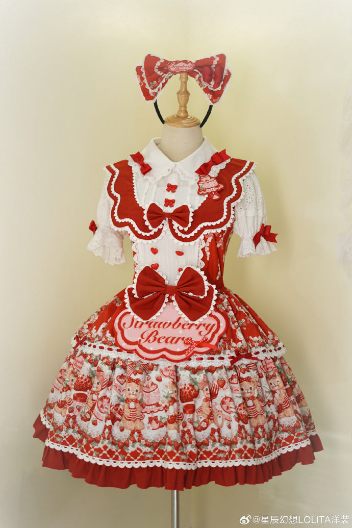 [Pre-orders available until 8/28] Bear Strawberry Garden One-piece dress, 2-piece set