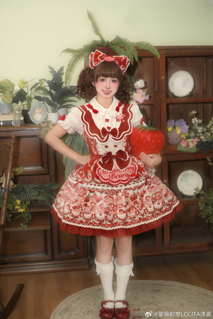 [Pre-orders available until 8/28] Bear Strawberry Garden One-piece dress, 2-piece set