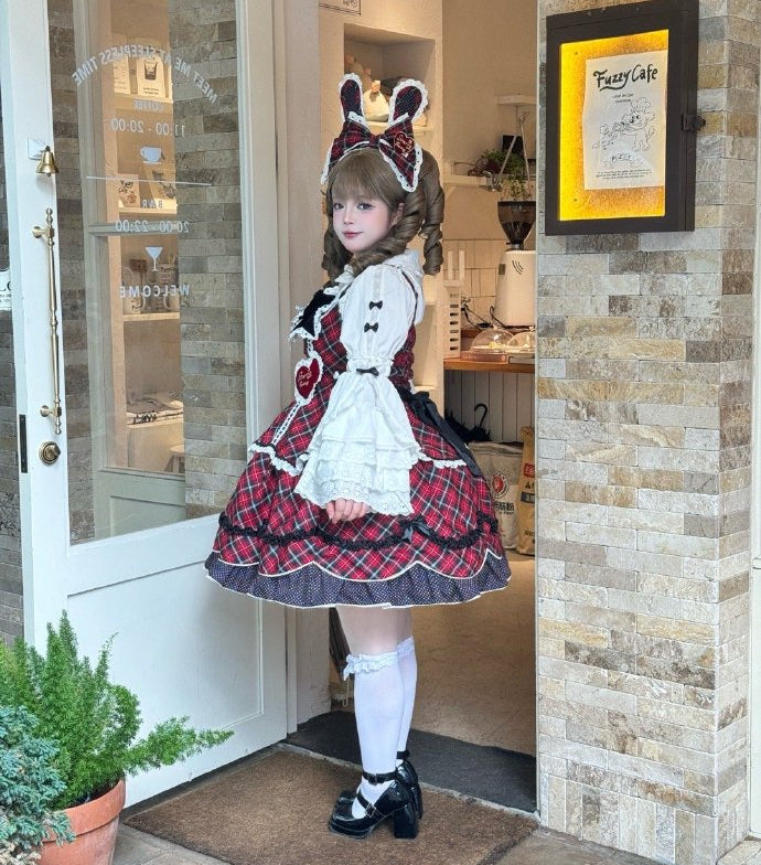 【受注予約11/13まで】Velvet Sweetie Heart チェックのジャンパースカート・レッド