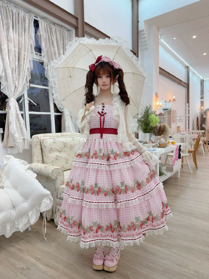 [Pre-orders accepted until 3/5] Have a Picnic, May Strawberry Gingham Check Jumper Skirt