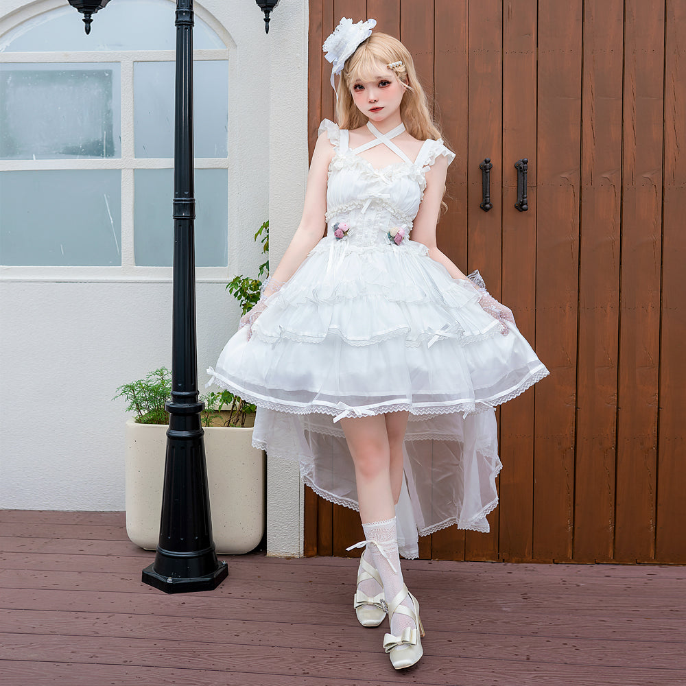 Pink Rose クロスネックジャンパースカート – ロリータファッション