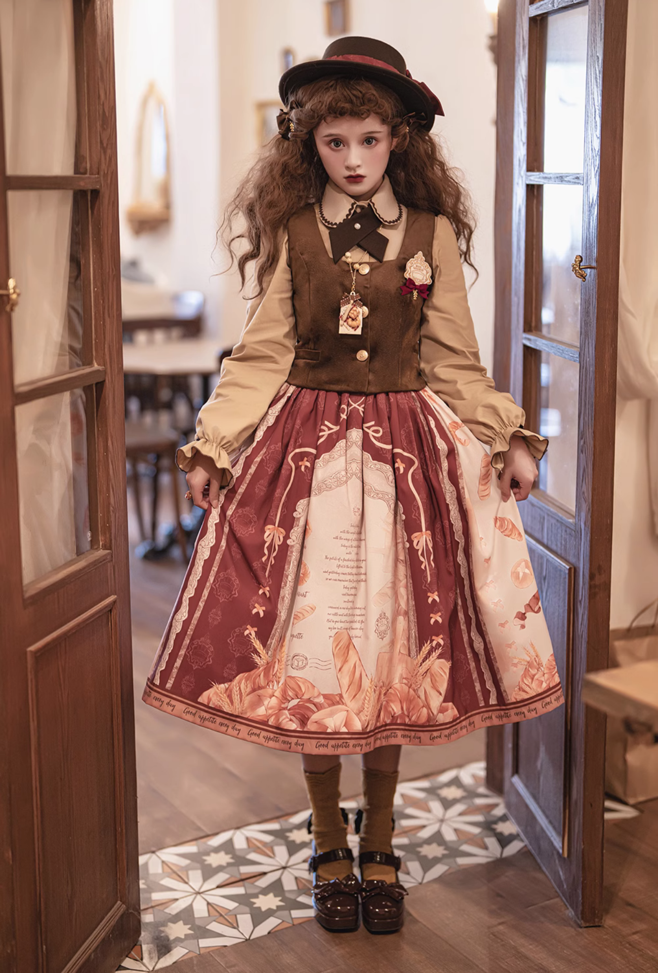 [Pre-order] Bread morning Bread and Ribbon 2-way Suspender Skirt