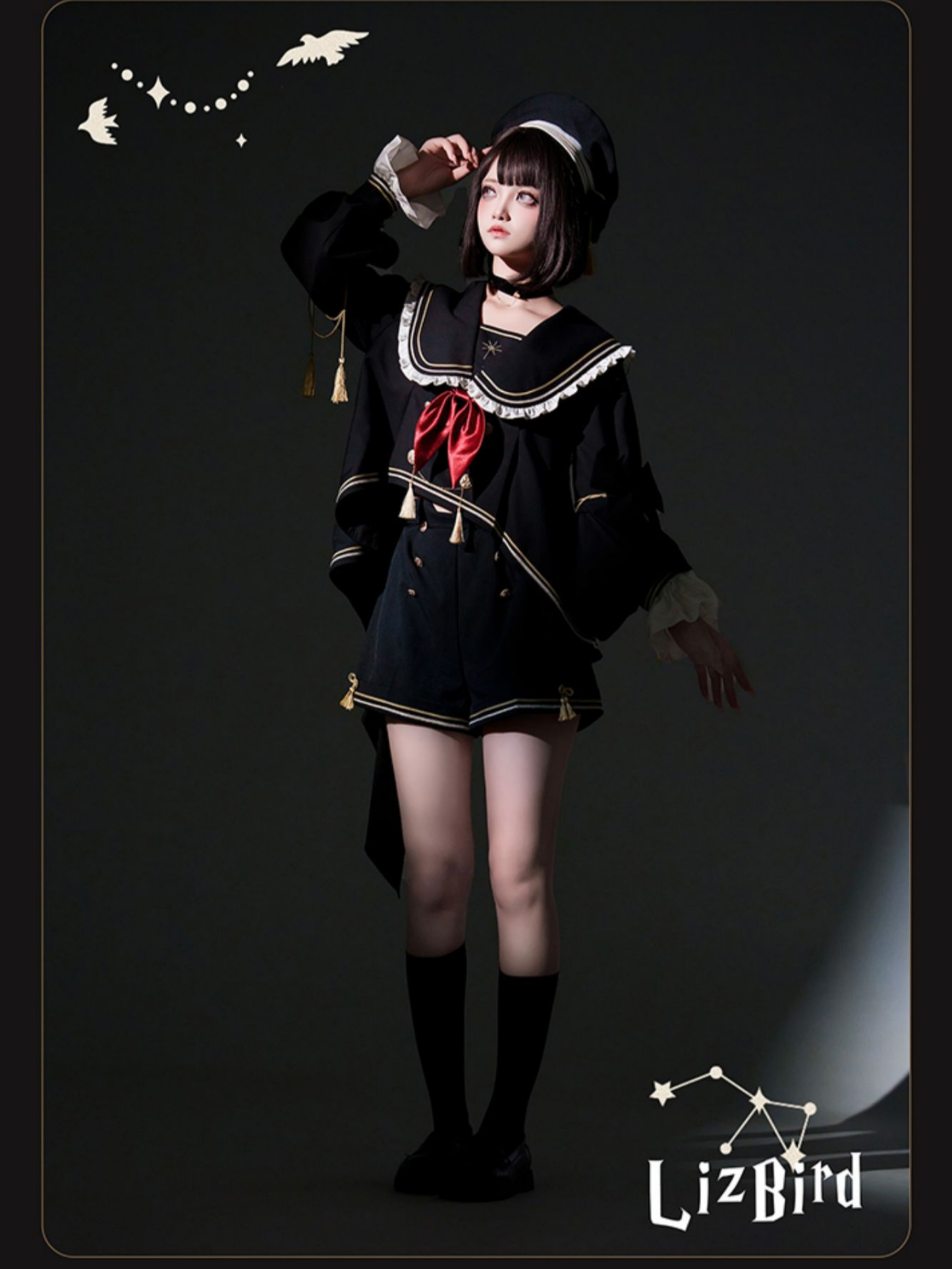 Starry Moon セーラー襟トップスとショートパンツセット