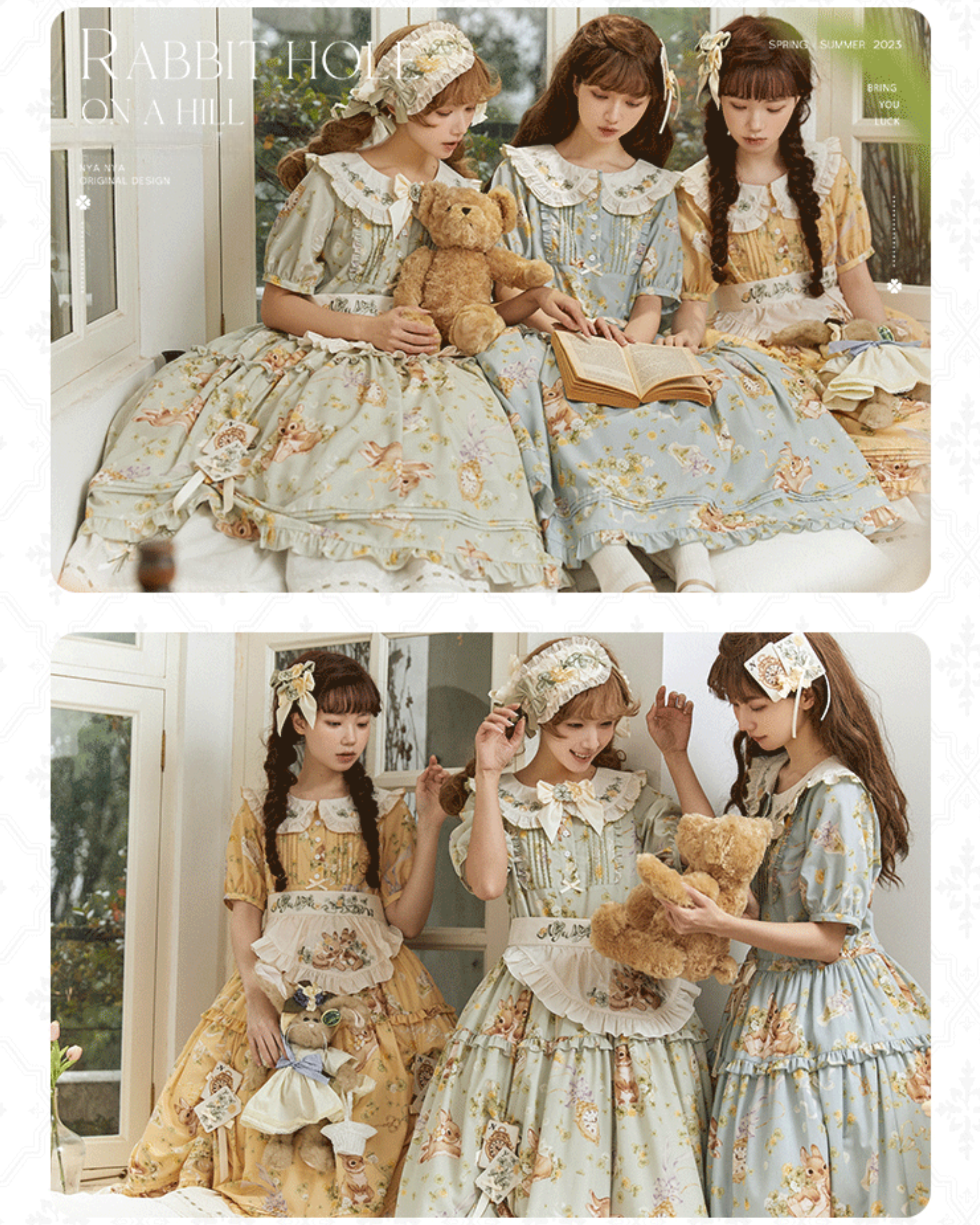 Good Luck Flower crown and rabbit white collar dress