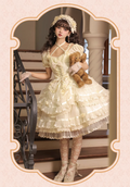 Ribbon embroidered lace dress and head dress available in 8 colors
