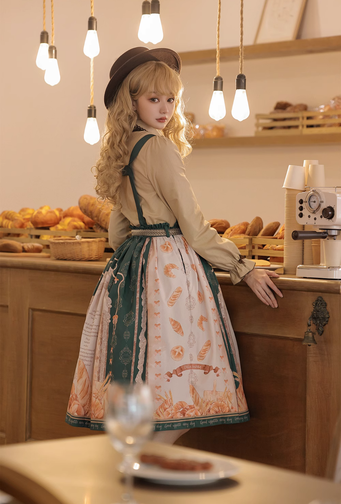 [Pre-order] Bread morning Bread and Ribbon 2-way Suspender Skirt