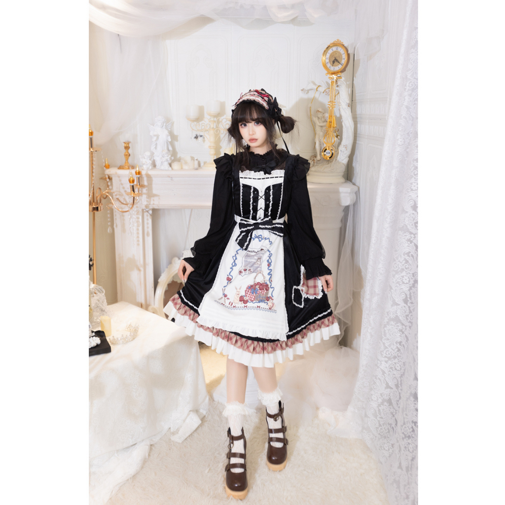 レトロガーリージャンパースカート エプロンとケープ付き 全2色