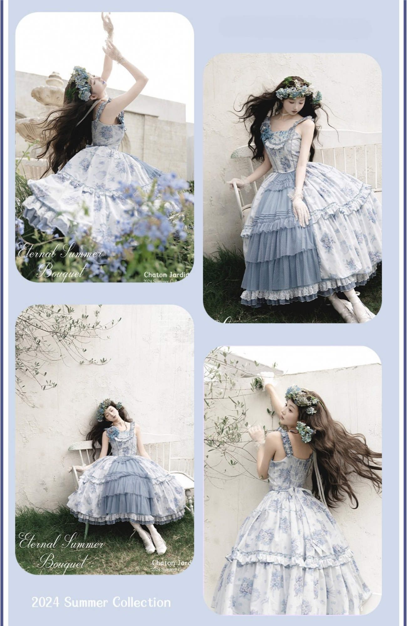 Eternal Bouquet 青花プリントジャンパースカート ショート丈とロング丈
