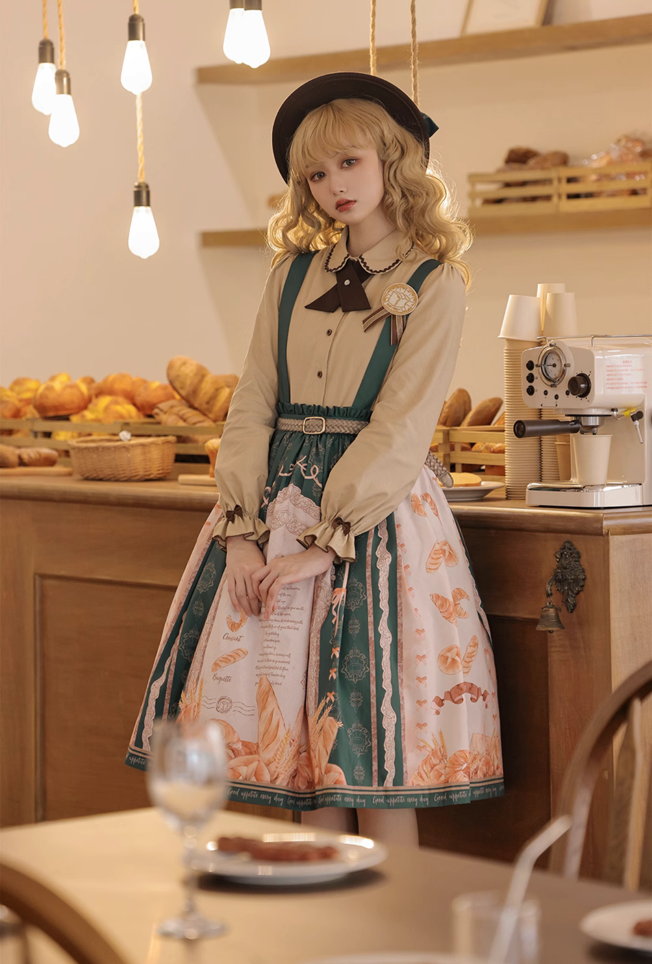 [Pre-order] Bread morning Bread and Ribbon 2-way Suspender Skirt