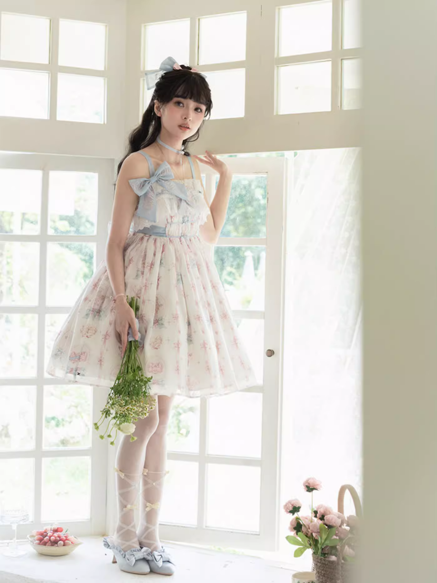 Melody Charm リボンとハートの総柄ジャンパースカート