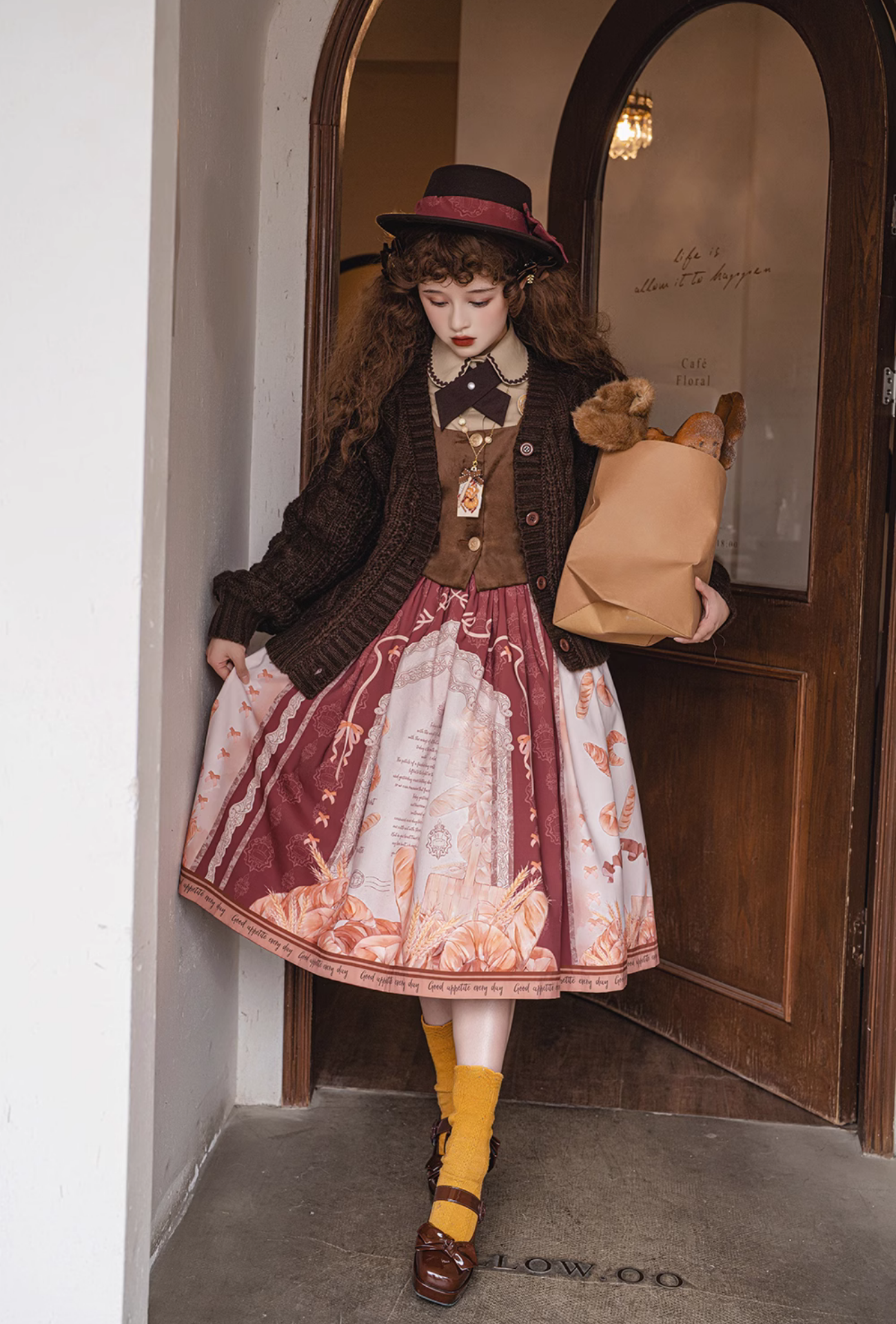 [Pre-order] Bread morning Bread and Ribbon 2-way Suspender Skirt