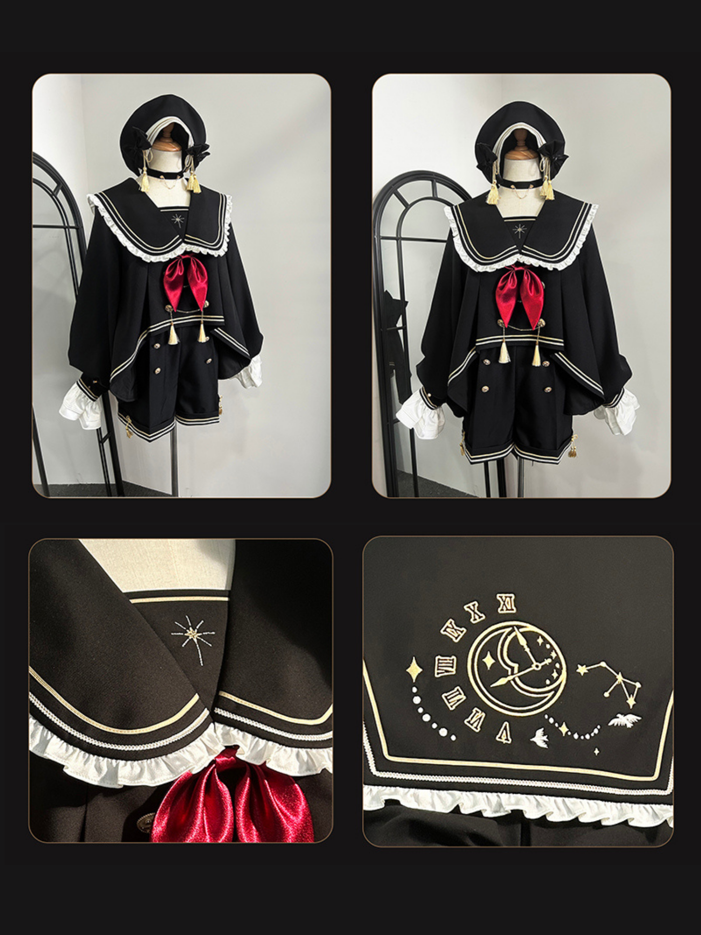 Starry Moon セーラー襟トップスとショートパンツセット