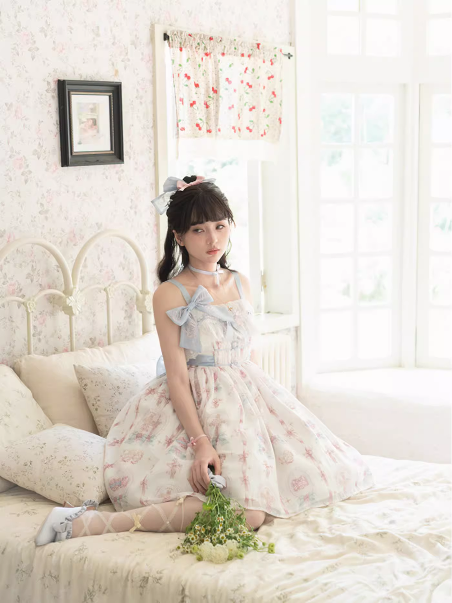 Melody Charm リボンとハートの総柄ジャンパースカート