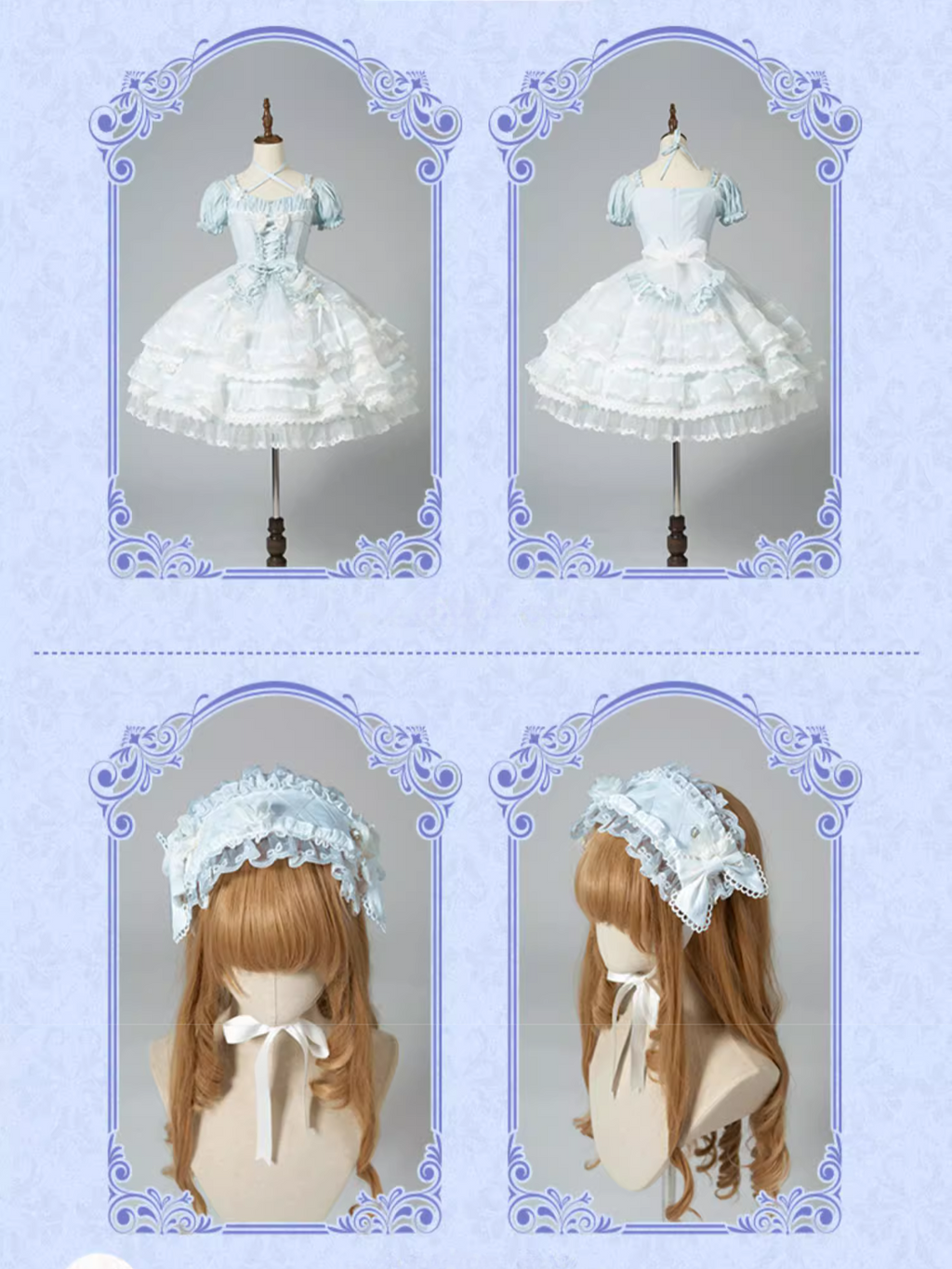 Ribbon embroidered lace dress and head dress available in 8 colors